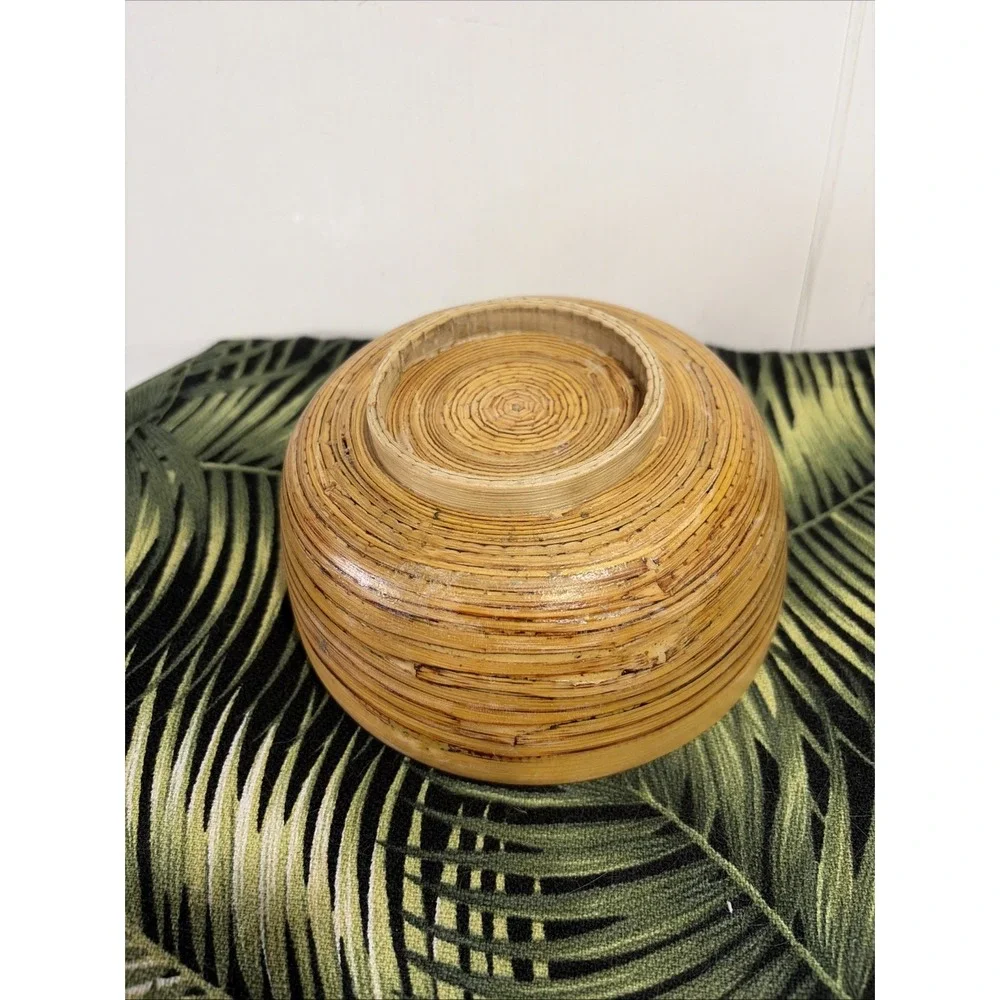 VTG Spun Bamboo Bowl Red Lacquer Centerpiece Gabriella Crespi Style Boho 6.5